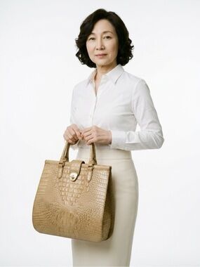 Brahmin Croc-Embossed Tan Top-Handle Satchel